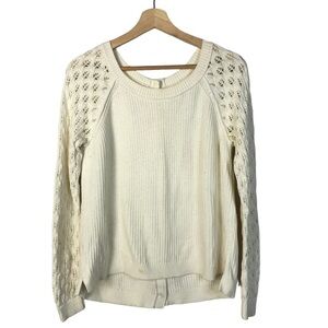 Ann Taylor LOFT Ivory White Mesh Sleeve Knit Sweater M